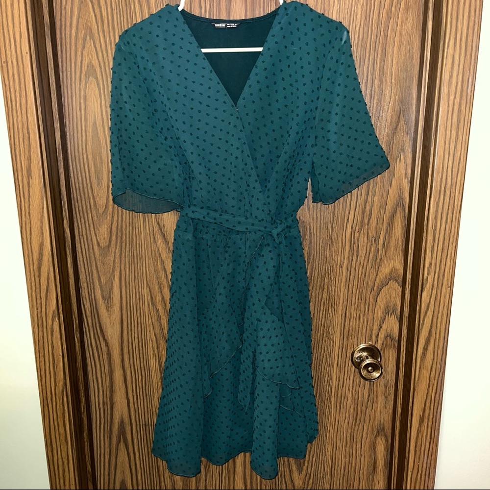 Emerald Green Flutter Wrap Dress